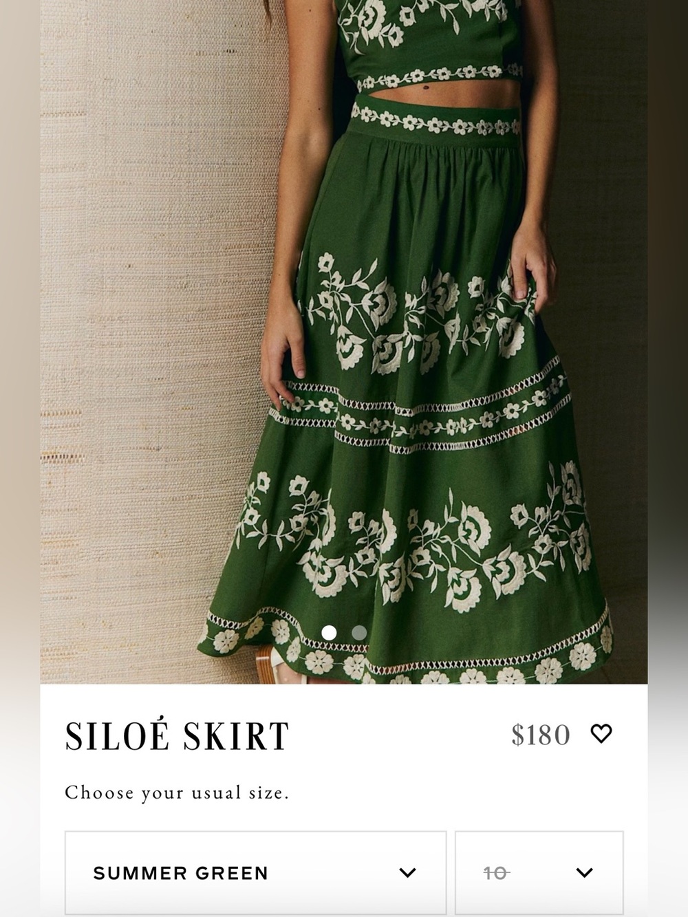 Sezane Siloé Skirt Summer Green - Size 10